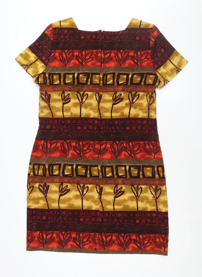 Back view of Byer Studio women’s multicoloured geometric polyester shift, size UK 14, square neck zip