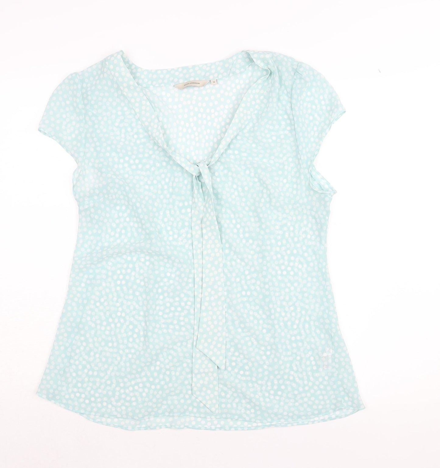 RJR.John Rocha Womens Blue Polka Dot Polyester Basic Blouse Size 18 V-Neck - Tie Detail Semi Sheer