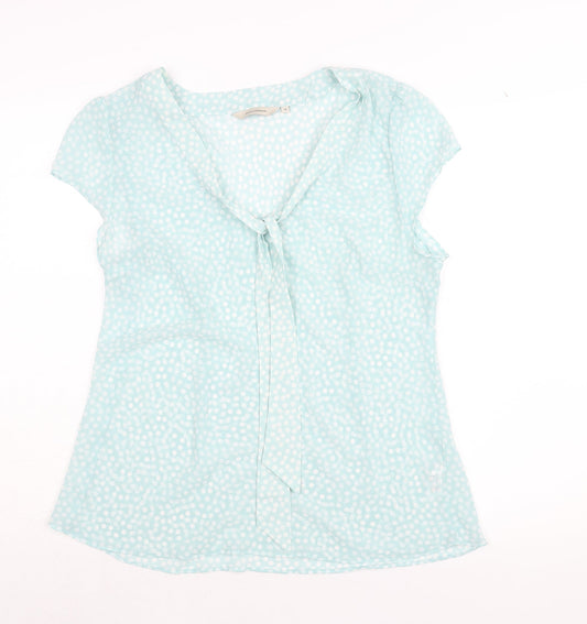 RJR.John Rocha Womens Blue Polka Dot Polyester Basic Blouse Size 18 V-Neck - Tie Detail Semi Sheer