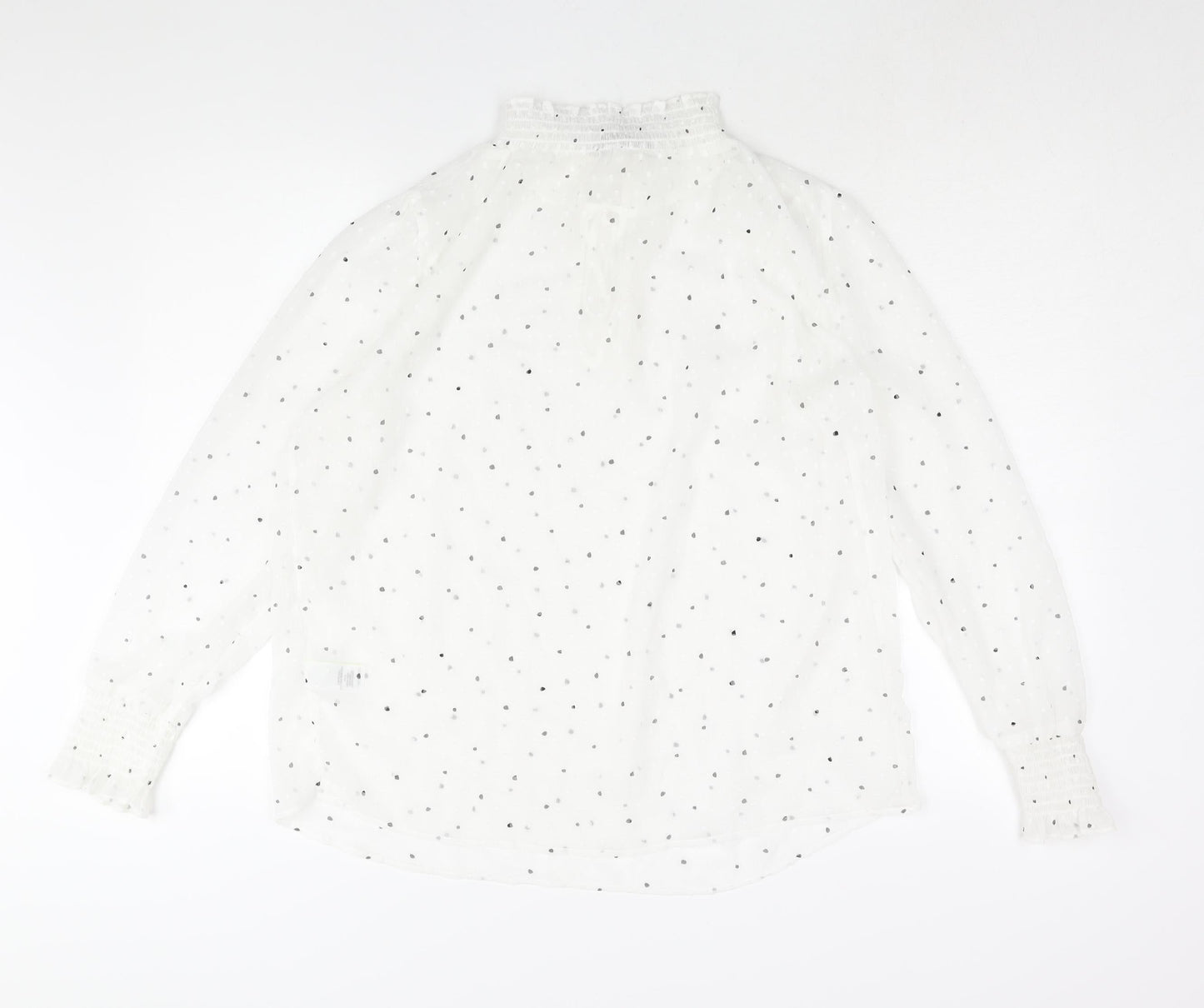 Marks and Spencer Womens White Polka Dot Polyester Basic Blouse Size 12 Mock Neck - Keyhole Neck