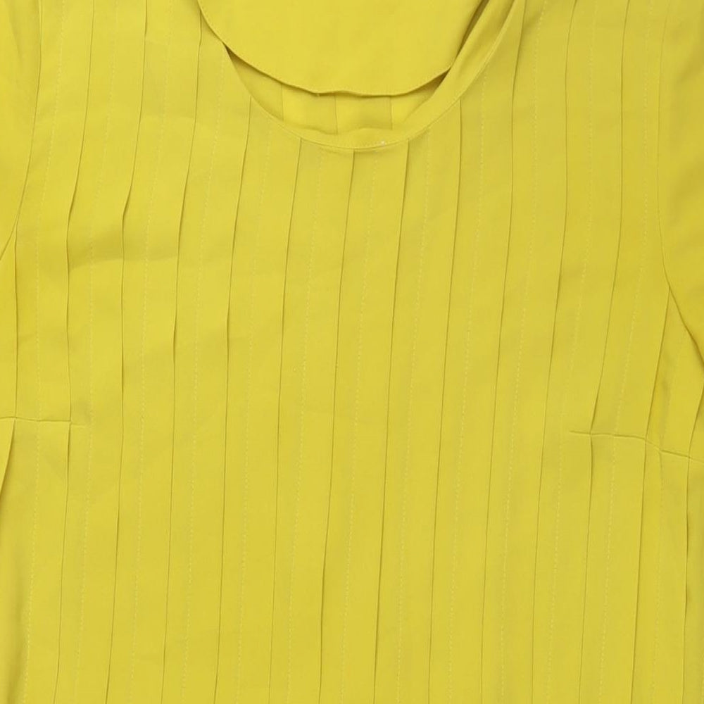 N.W.3 Womens Yellow Polyester Shift Size 10 Round Neck Zip - Belted Pleated