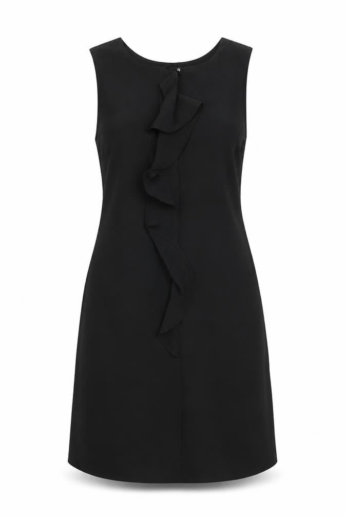 Lipsy Womens Black Polyester Shift Size 8 Round Neck Button - Waterfall Frill