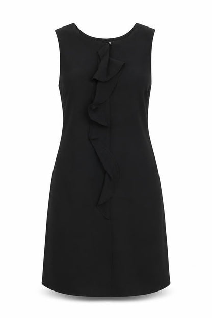 Lipsy Womens Black Polyester Shift Size 8 Round Neck Button - Waterfall Frill