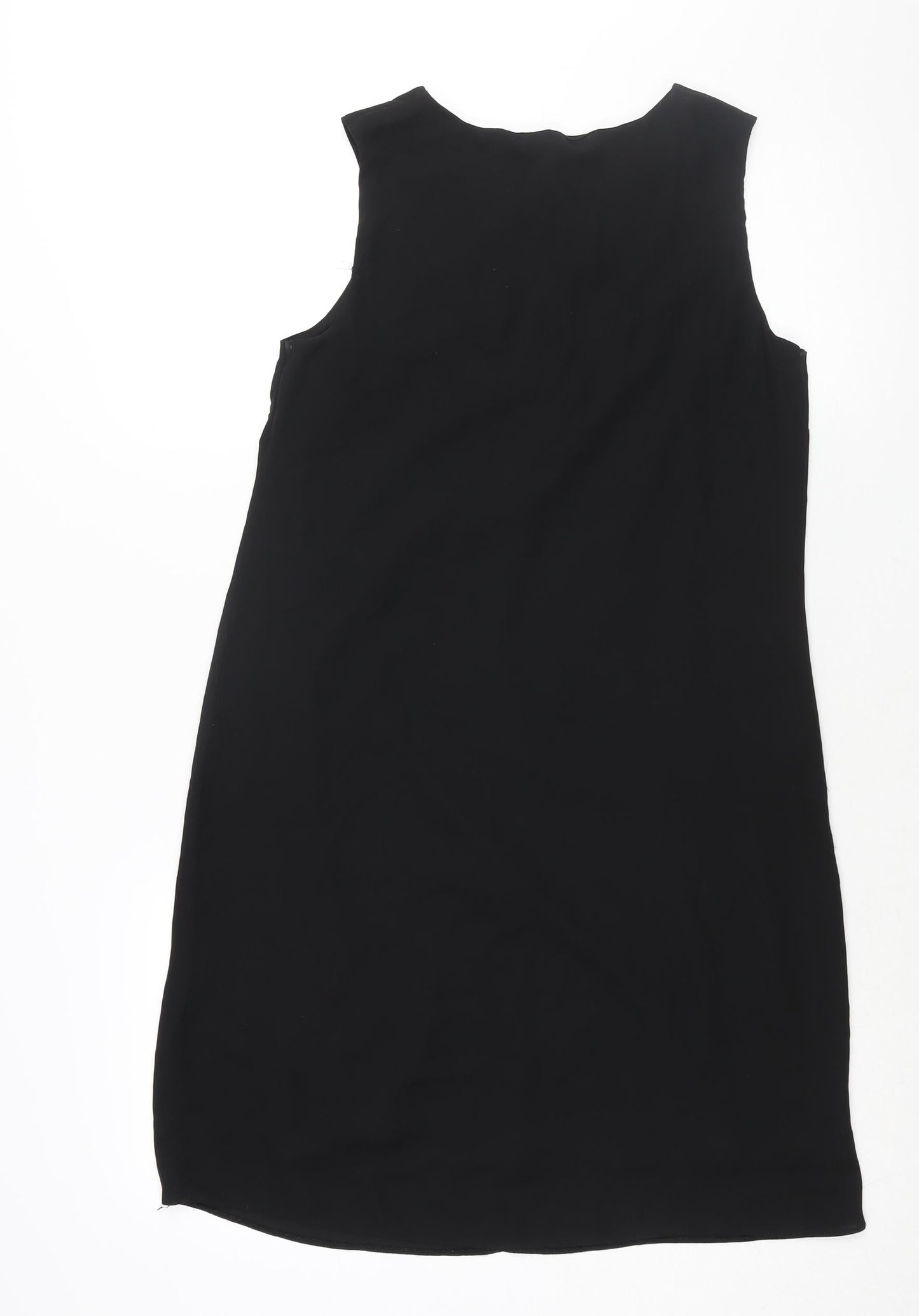 Lipsy Womens Black Polyester Shift Size 8 Round Neck Button - Waterfall Frill