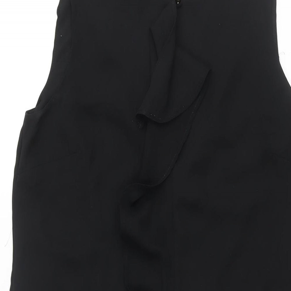Lipsy Womens Black Polyester Shift Size 8 Round Neck Button - Waterfall Frill