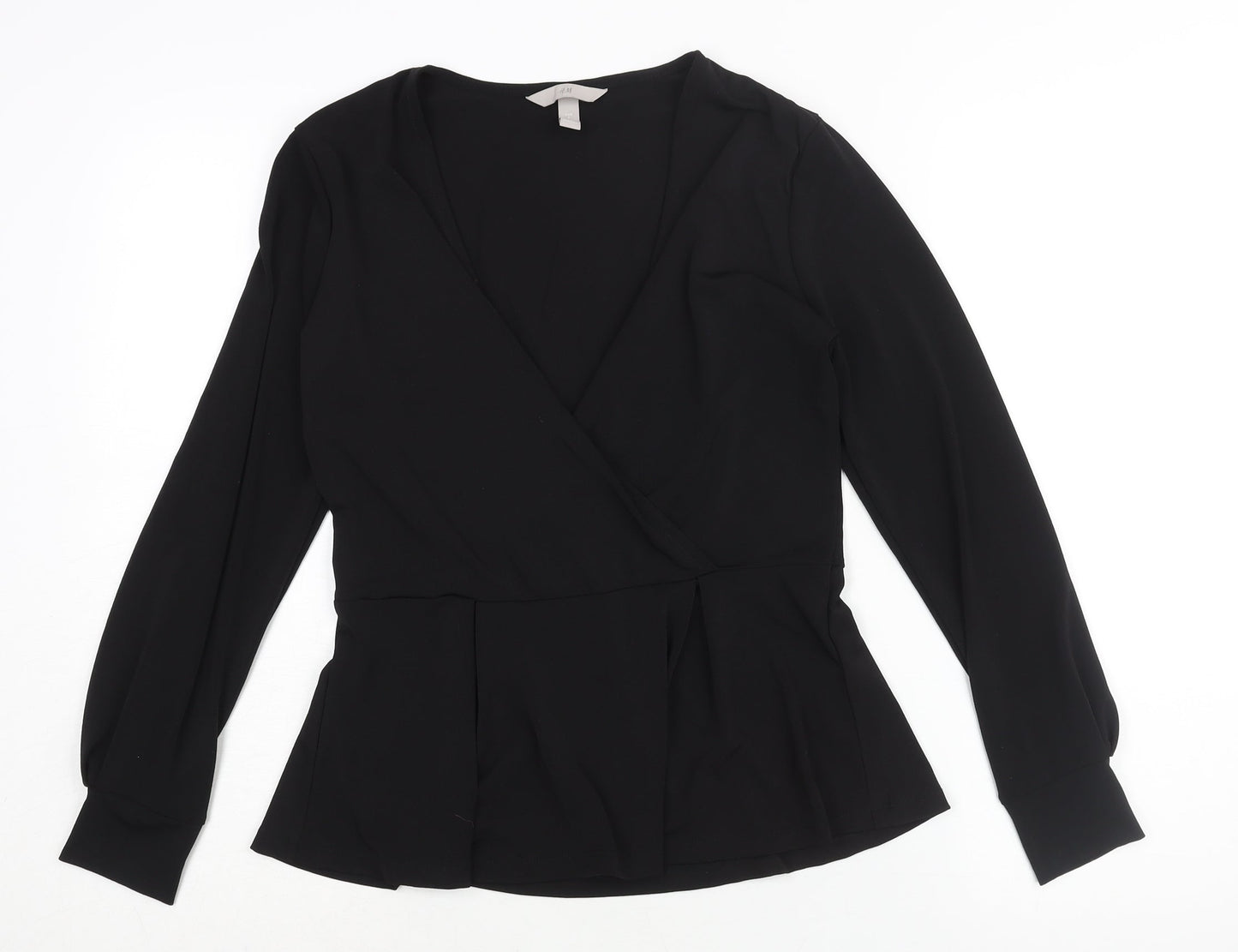 H&M Womens Black Polyester Basic Blouse Size S V-Neck - Peplum