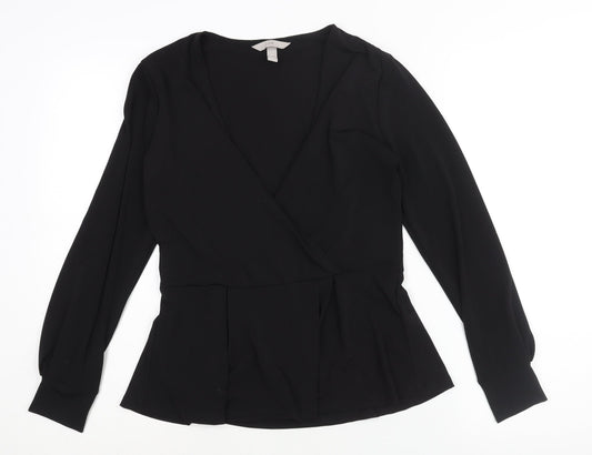 H&M Womens Black Polyester Basic Blouse Size S V-Neck - Peplum