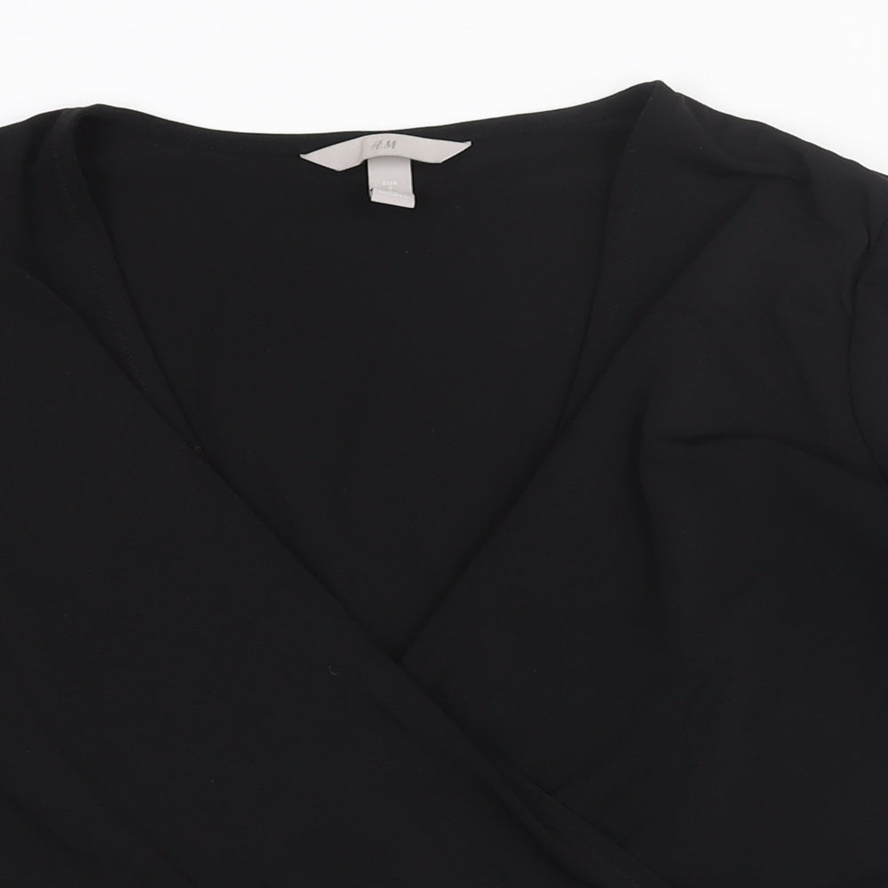 H&M Womens Black Polyester Basic Blouse Size S V-Neck - Peplum