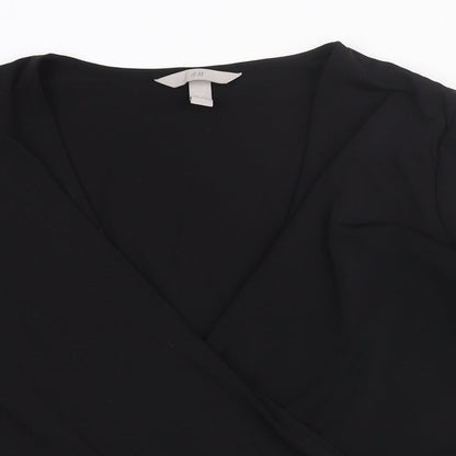 H&M Womens Black Polyester Basic Blouse Size S V-Neck - Peplum