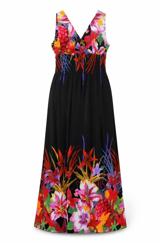 Casamia Womens Black Polyester Maxi Size M V-Neck Pullover - Floral Print