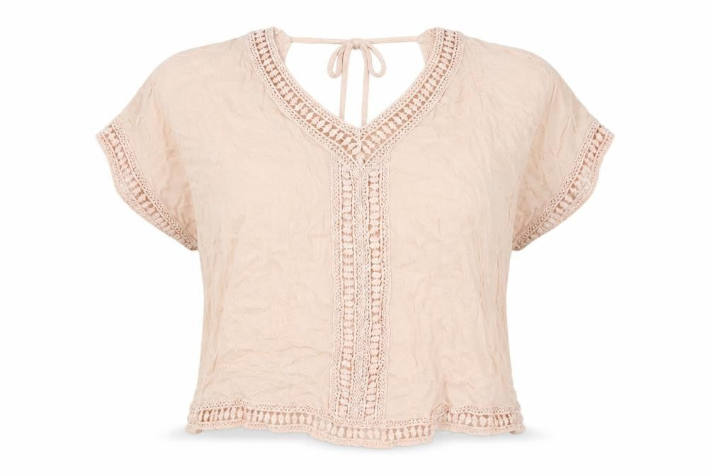 New Look Womens Pink Viscose Basic Blouse Size 10 V-Neck - Lace Trim