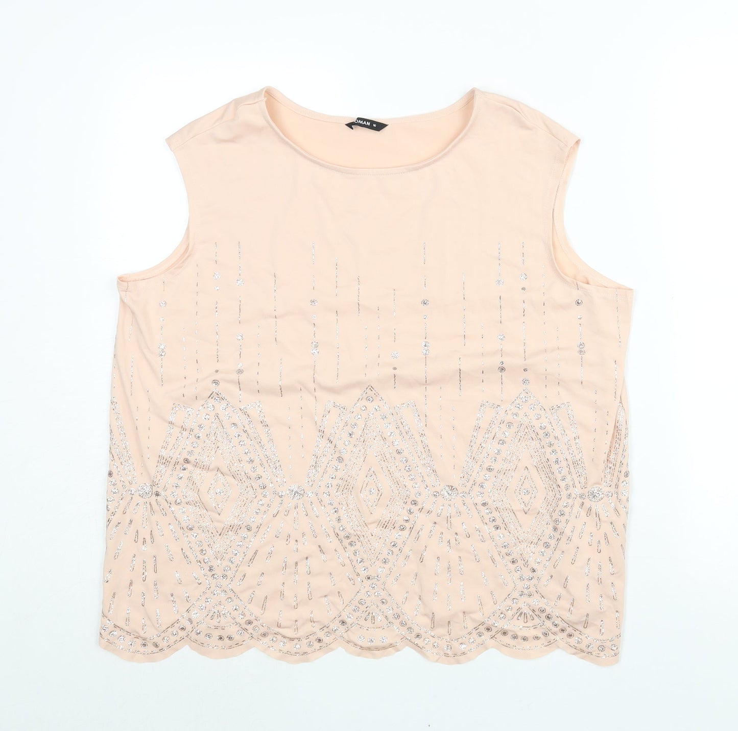 Roman Womens Pink Polyester Camisole Blouse Size 16 Round Neck - Geometric Glitter Print