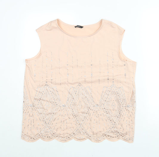Roman Womens Pink Polyester Camisole Blouse Size 16 Round Neck - Geometric Glitter Print