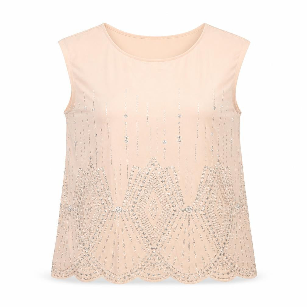 Roman Womens Pink Polyester Camisole Blouse Size 16 Round Neck - Geometric Glitter Print