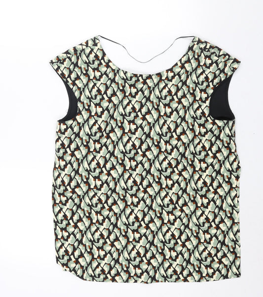 Zara Womens Multicoloured Geometric Polyester Basic Blouse Size L Boat Neck - Side Slits