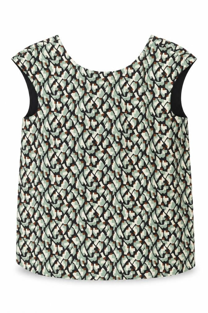 Zara Womens Multicoloured Geometric Polyester Basic Blouse Size L Boat Neck - Side Slits