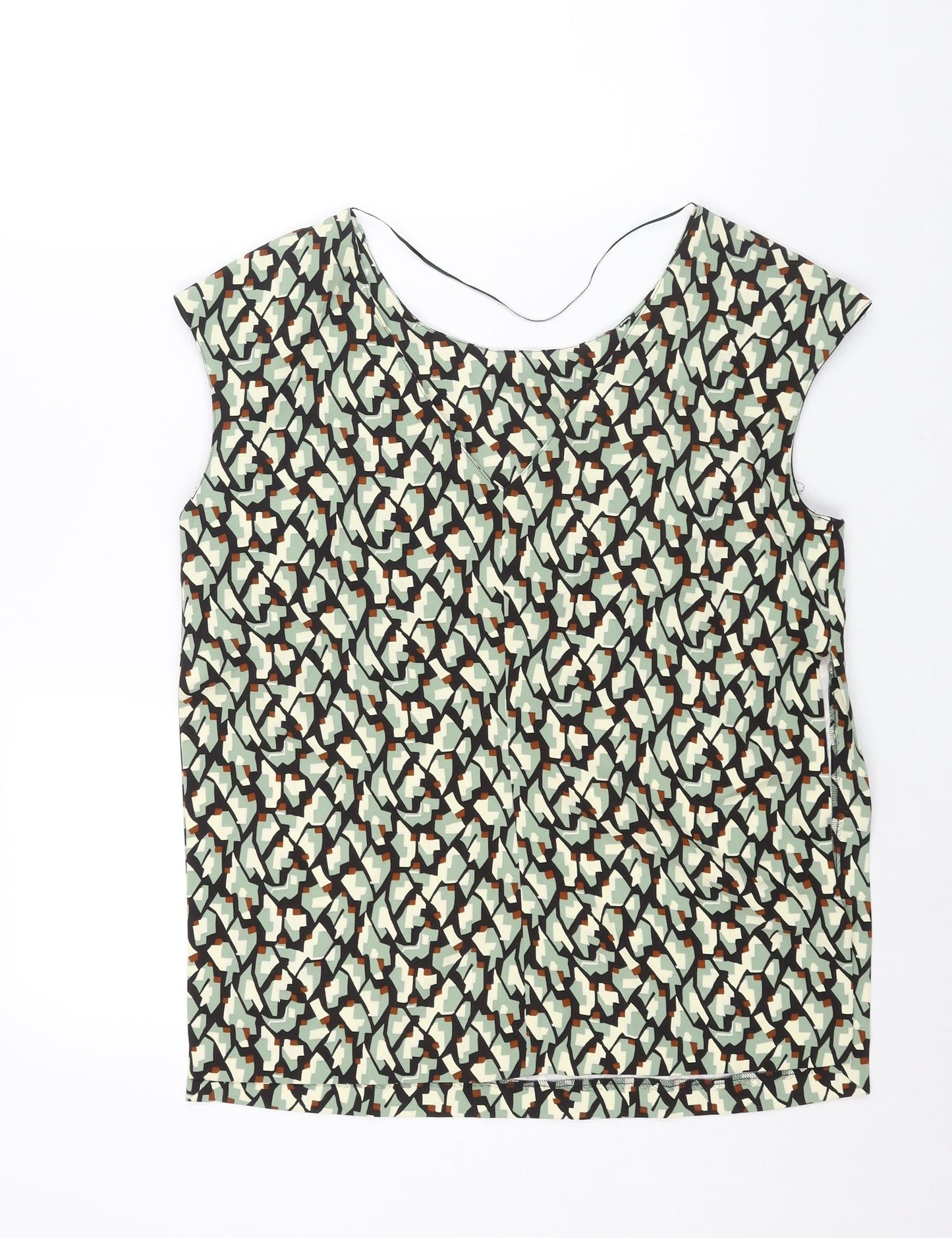 Zara Womens Multicoloured Geometric Polyester Basic Blouse Size L Boat Neck - Side Slits