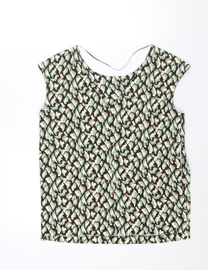 Zara Womens Multicoloured Geometric Polyester Basic Blouse Size L Boat Neck - Side Slits