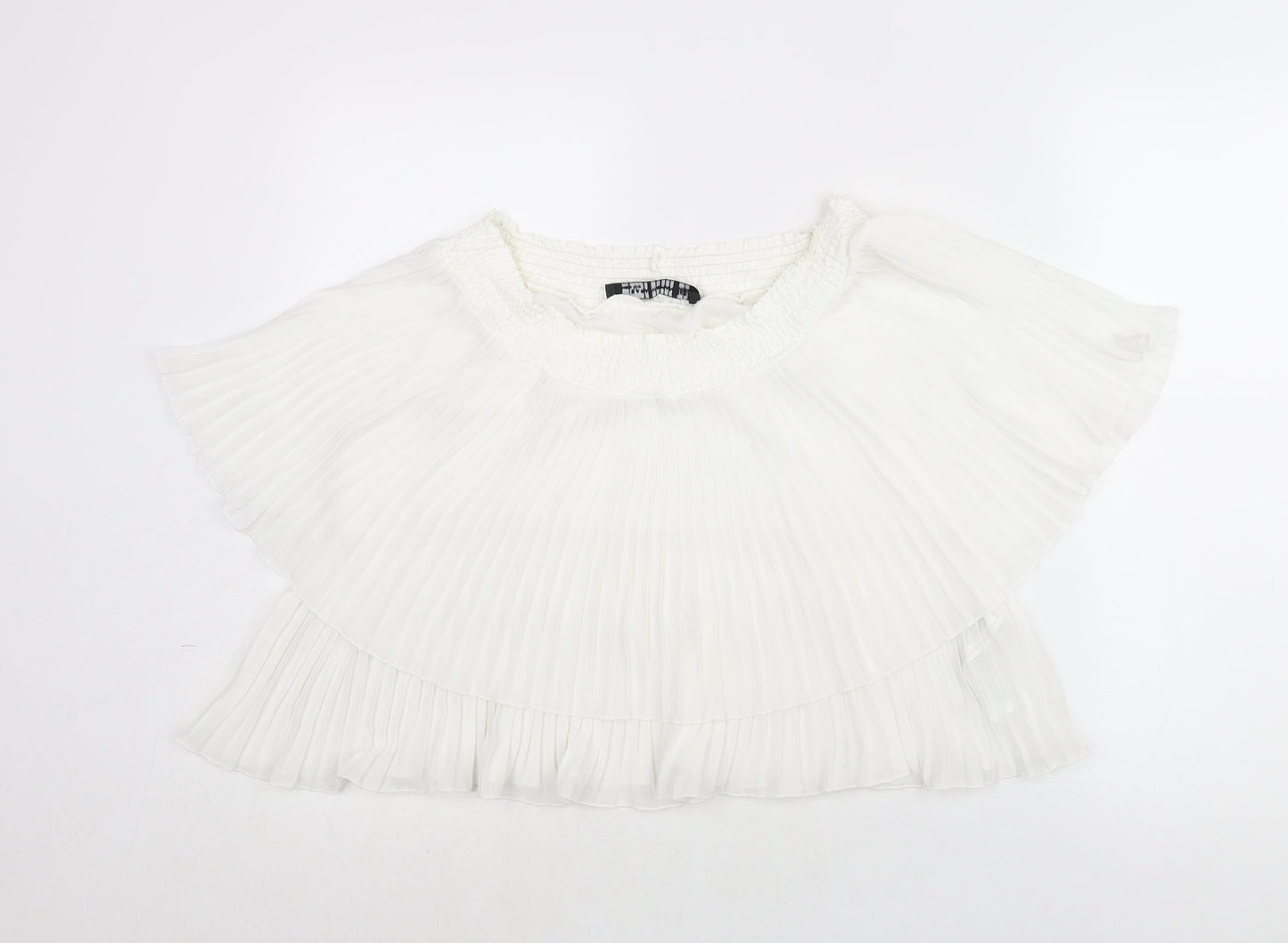 Zara Womens White Polyester Basic Blouse Size M Boat Neck - Layered Pleat