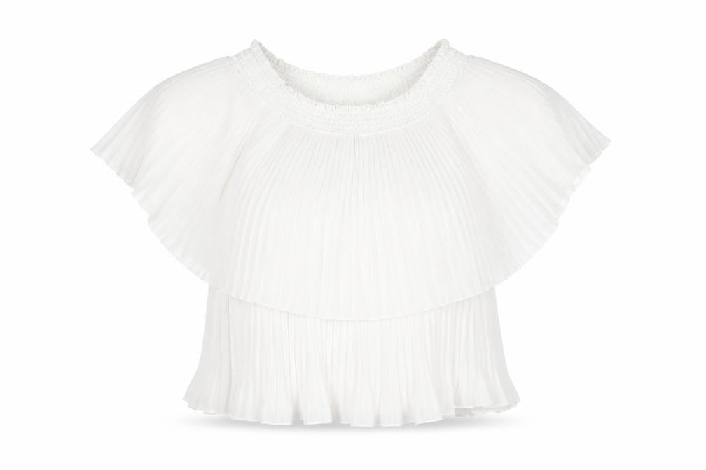 Zara Womens White Polyester Basic Blouse Size M Boat Neck - Layered Pleat