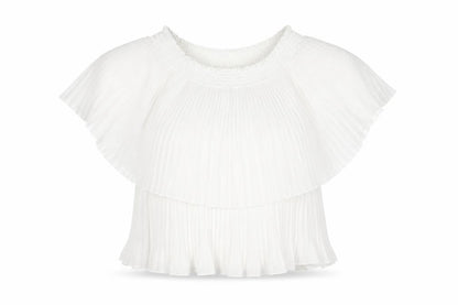 Zara Womens White Polyester Basic Blouse Size M Boat Neck - Layered Pleat