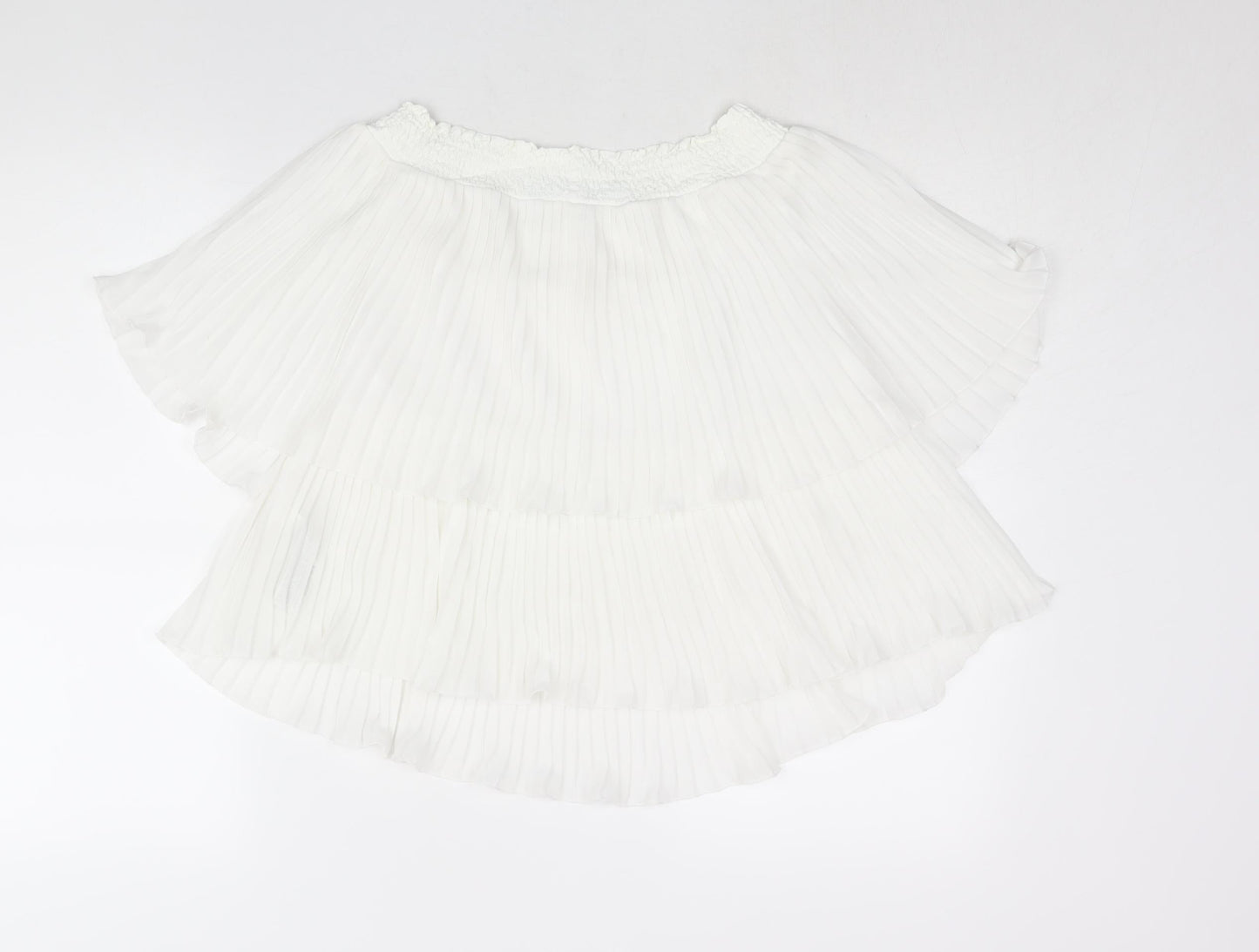 Zara Womens White Polyester Basic Blouse Size M Boat Neck - Layered Pleat