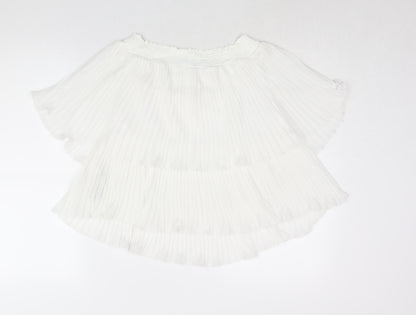 Zara Womens White Polyester Basic Blouse Size M Boat Neck - Layered Pleat