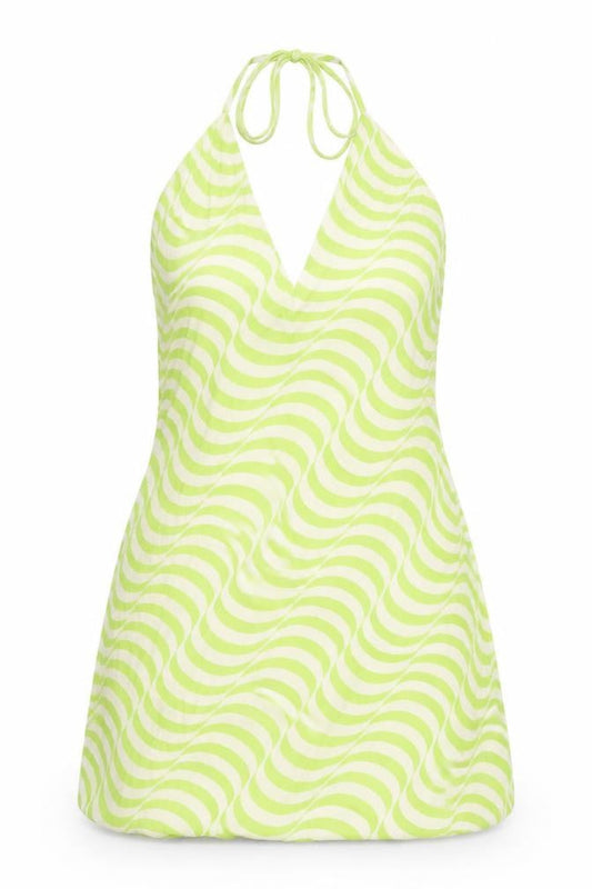 Zara Womens Green Geometric Polyester Mini Size M Halter Zip