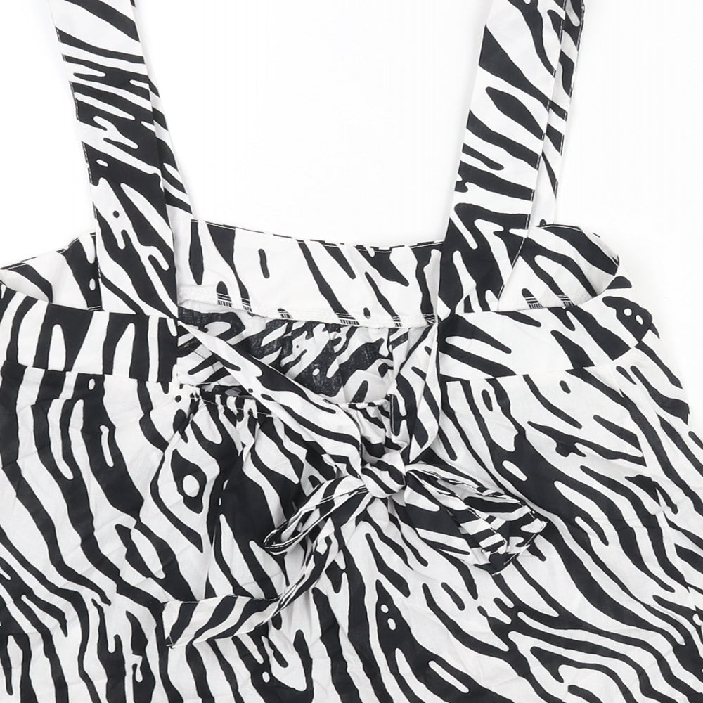 Marks and Spencer Womens White Animal Print Cotton Camisole Blouse Size 6 Square Neck - Zebra Print