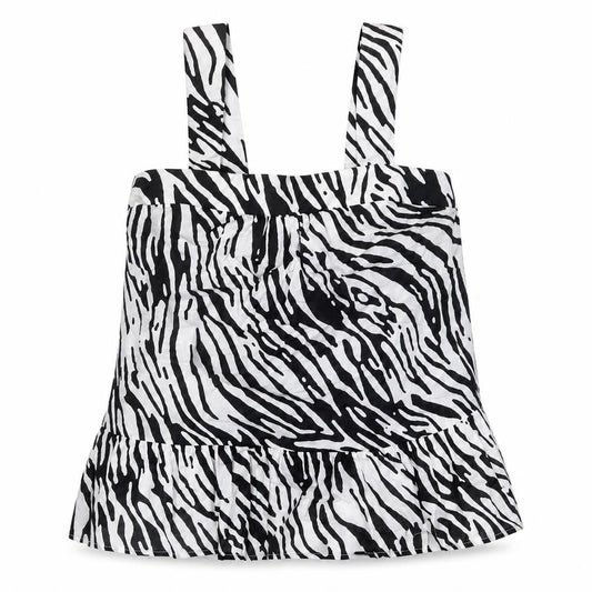 Marks and Spencer Womens White Animal Print Cotton Camisole Blouse Size 6 Square Neck - Zebra Print
