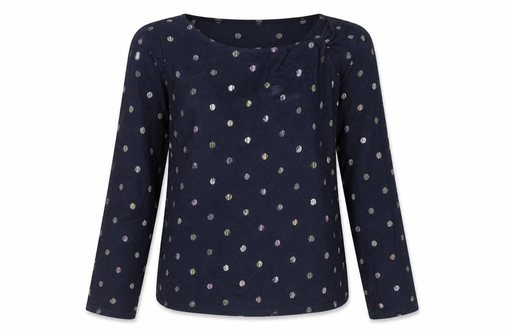Classics Womens Blue Polka Dot Viscose Basic Blouse Size 14 Round Neck - Twist Detail