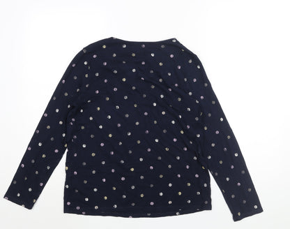 Classics Womens Blue Polka Dot Viscose Basic Blouse Size 14 Round Neck - Twist Detail