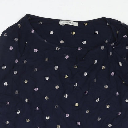 Classics Womens Blue Polka Dot Viscose Basic Blouse Size 14 Round Neck - Twist Detail