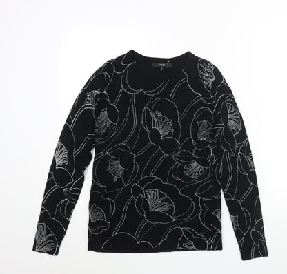 Next Womens Black Round Neck Floral Viscose Pullover Jumper Size 8
