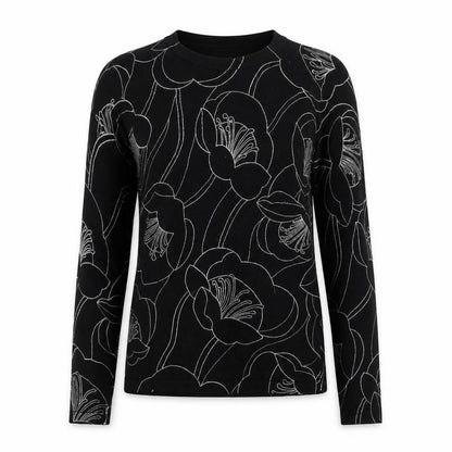 Next Womens Black Round Neck Floral Viscose Pullover Jumper Size 8