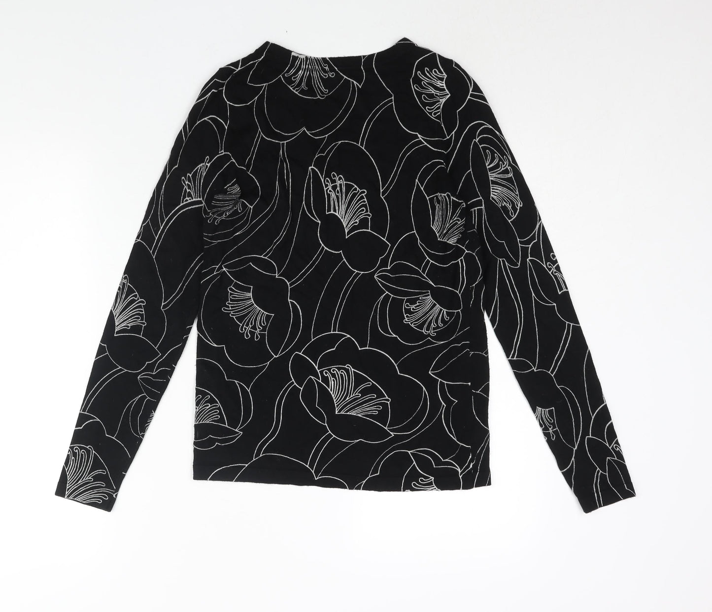 NEXT Womens Black Round Neck Floral Viscose Pullover Jumper Size 8