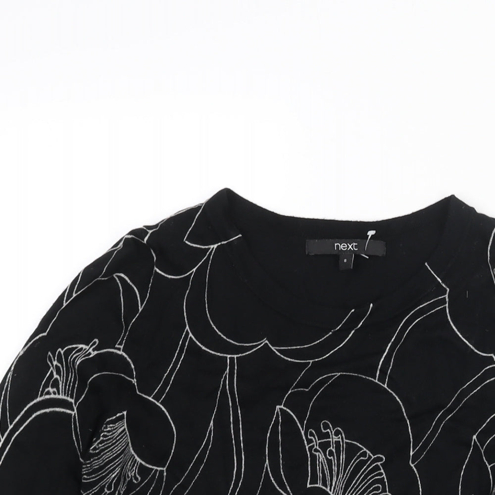 NEXT Womens Black Round Neck Floral Viscose Pullover Jumper Size 8