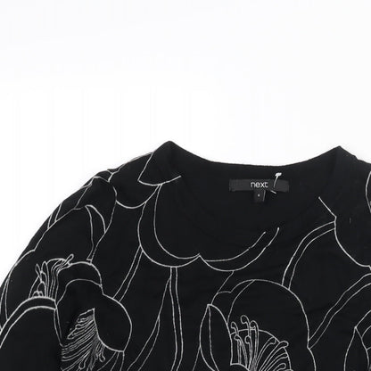 Next Womens Black Round Neck Floral Viscose Pullover Jumper Size 8