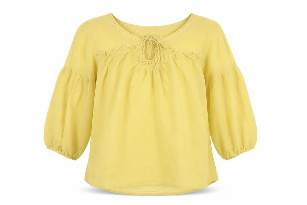New Look Womens Yellow Polyester Basic Blouse Size 12 Round Neck - Keyhole Neck Frill Semi Sheer