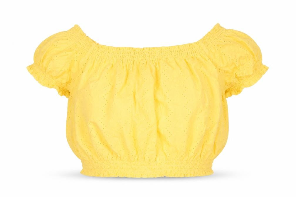 Divided by H&M Womens Yellow Cotton Cropped Blouse Size 12 Boat Neck - Rouched