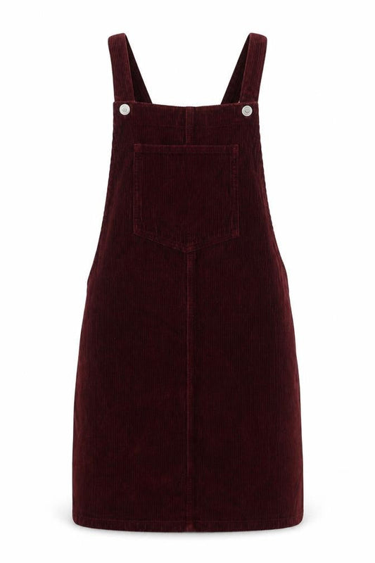 Topshop Womens Red Cotton Pinafore/Dungaree Dress Size 8 Square Neck Button