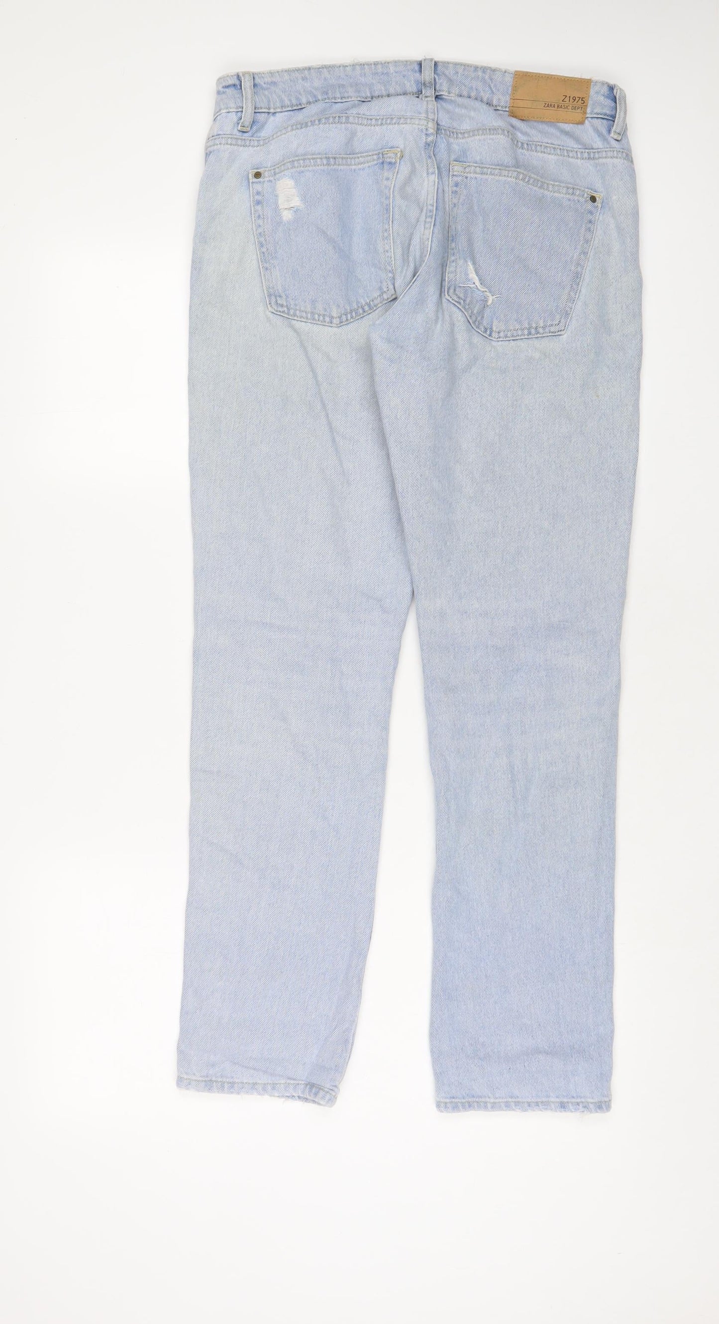 Zara Womens Blue Cotton Straight Jeans Size 8 L31 in Regular Button - Glitter