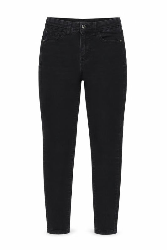 Front view of Denim & Co. women’s grey cotton skinny jeans, size UK 6, 27-inch leg regular zip