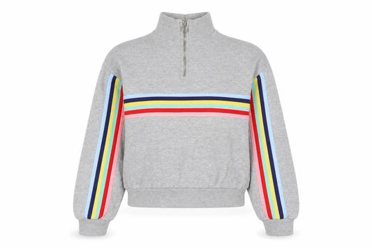 Bershka Womens Grey Striped Cotton Pullover Sweatshirt Size XS Zip - Embroidered