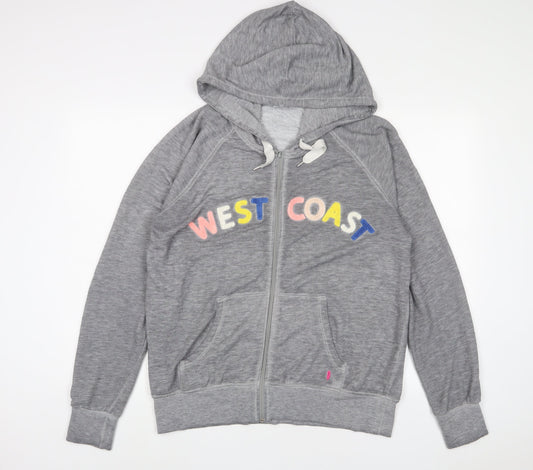 NEXT Womens Grey Cotton Full Zip Hoodie Size L Zip - Embroidered