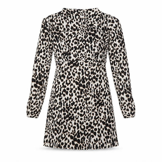 Zara Womens Ivory Animal Print Polyester A-Line Size XS Mock Neck Zip
