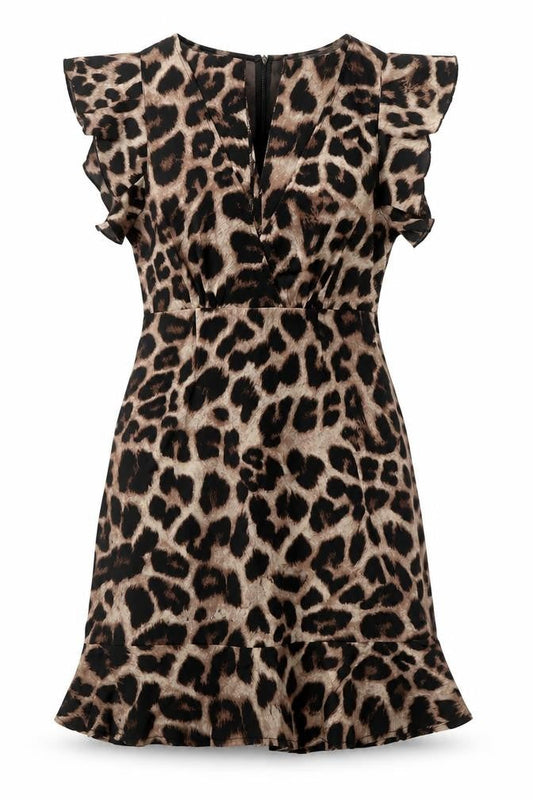 AX Womens Beige Animal Print Polyester A-Line Size 8 V-Neck Zip