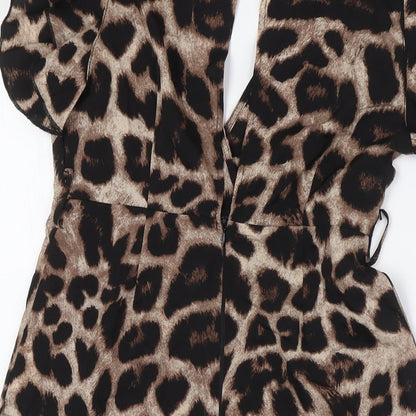 Brand and care label for AX women’s beige animal print polyester a-line, size UK 8, v-neck zip