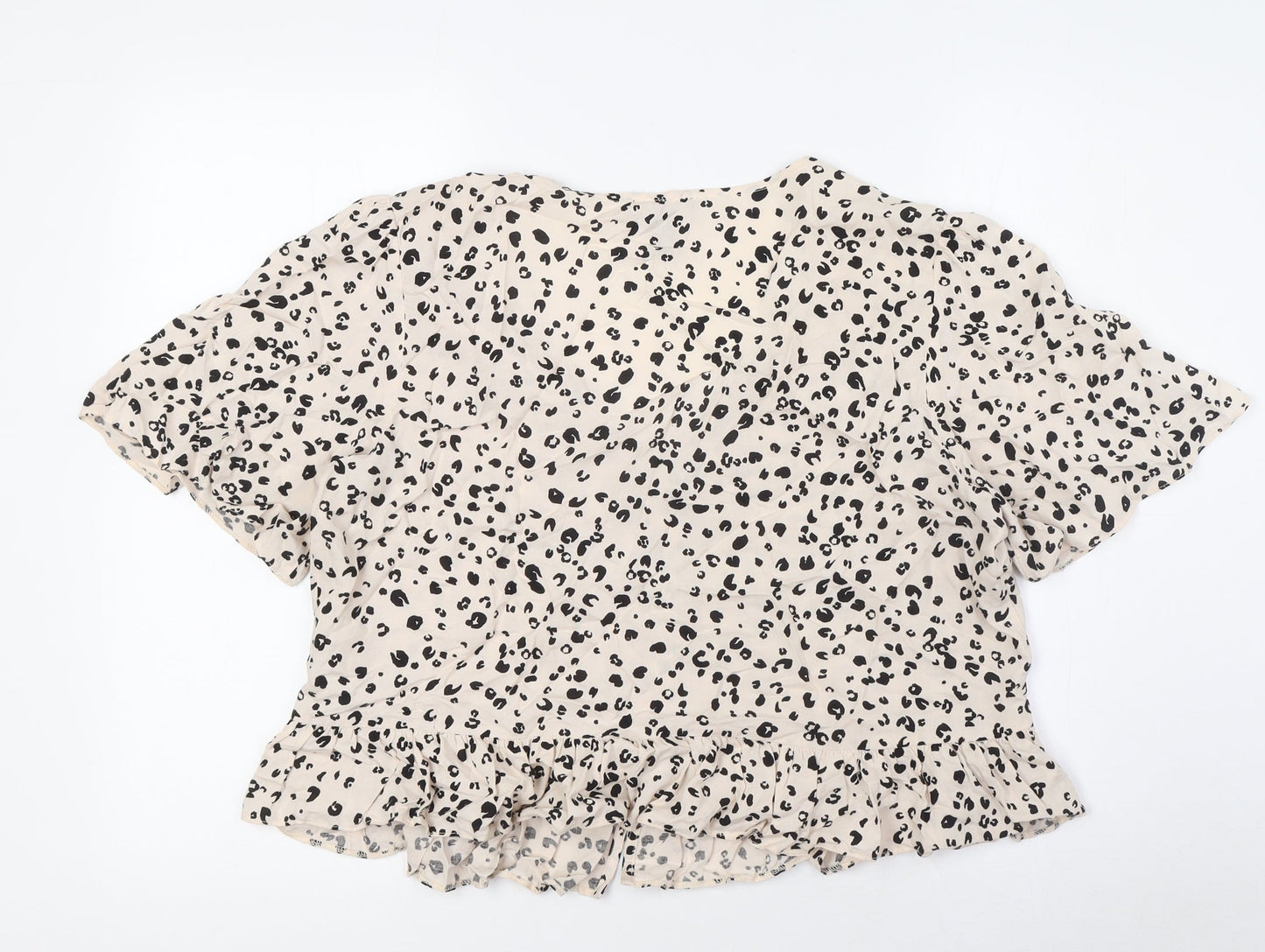 New Look Womens Beige Animal Print Viscose Basic Button-Up Size 14 V-Neck