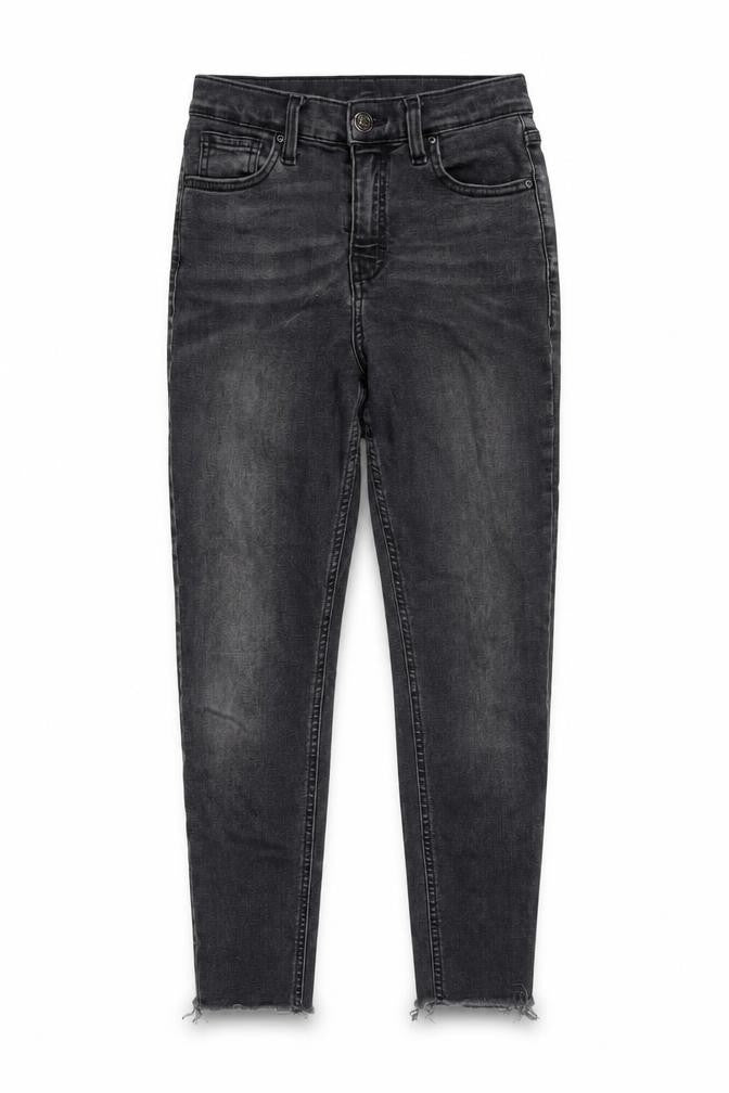 Topshop Womens Grey Cotton Blend Straight Jeans Size 12 L25 in Regular Zip - Raw Hem
